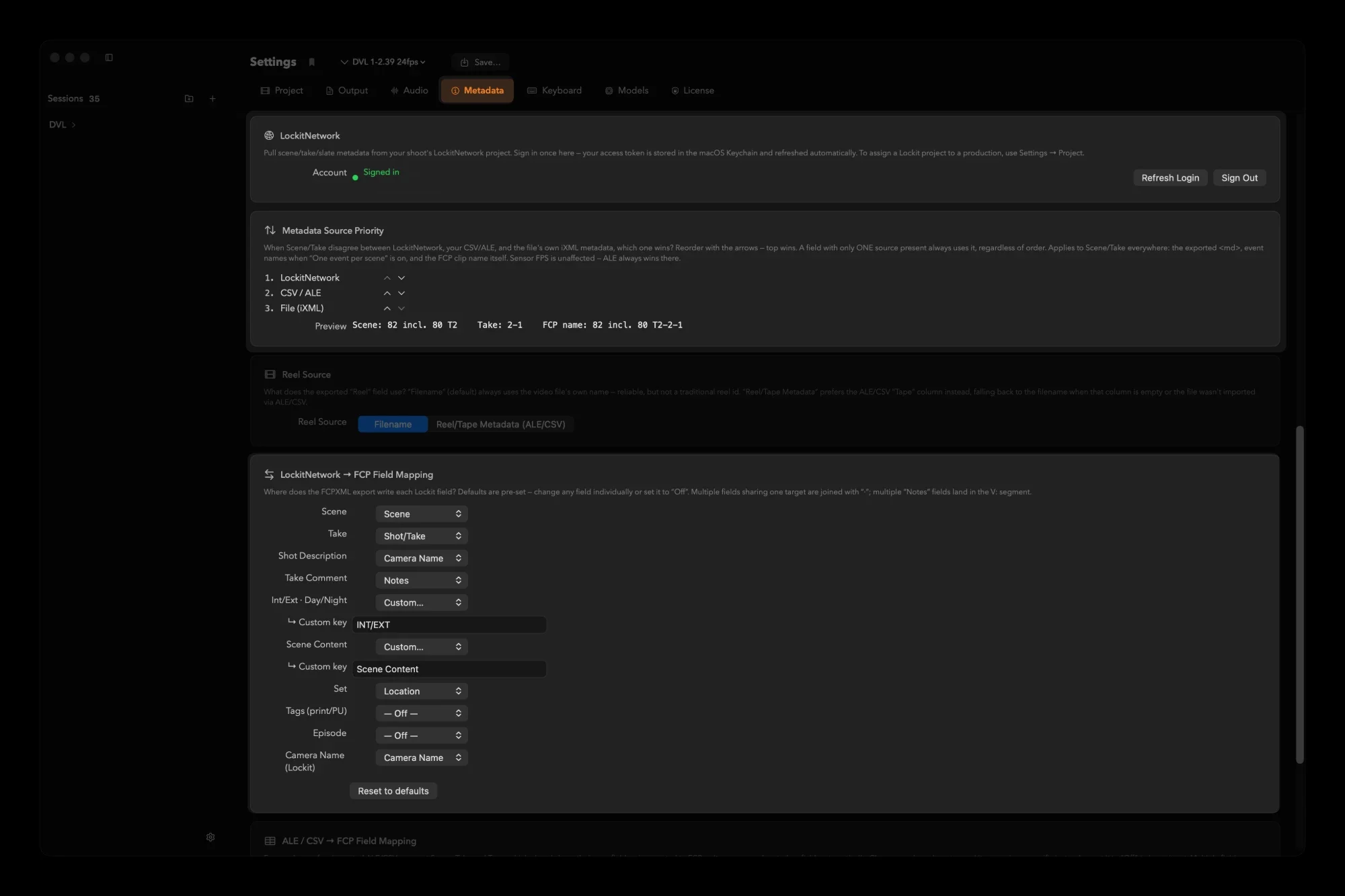 Settings, Metadata tab with LockitNetwork sign-in and field mapping
